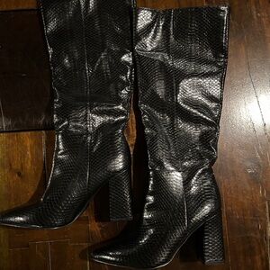 Madden Girl Firefly Snakeskin Knee-High Heeled Boots